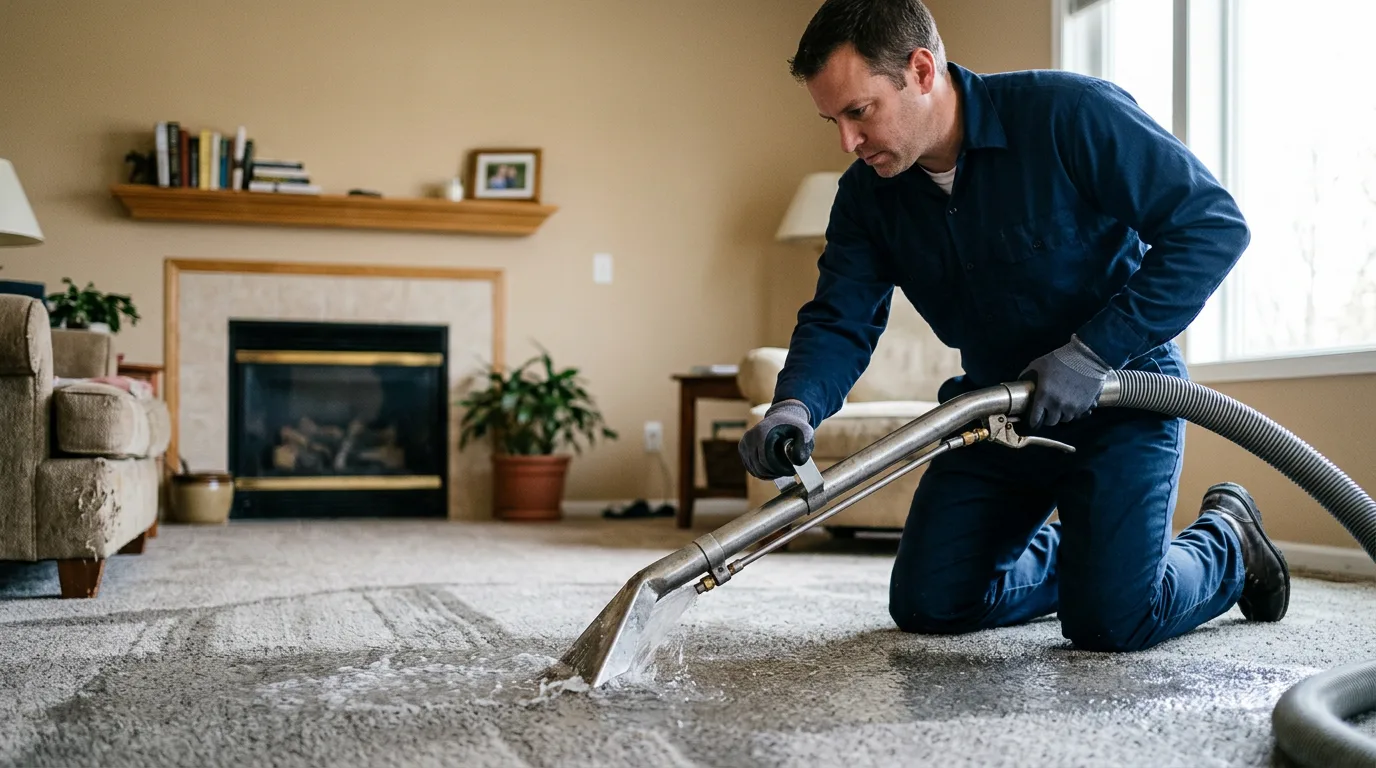 Water damage restoration technician working near Waterford, MI